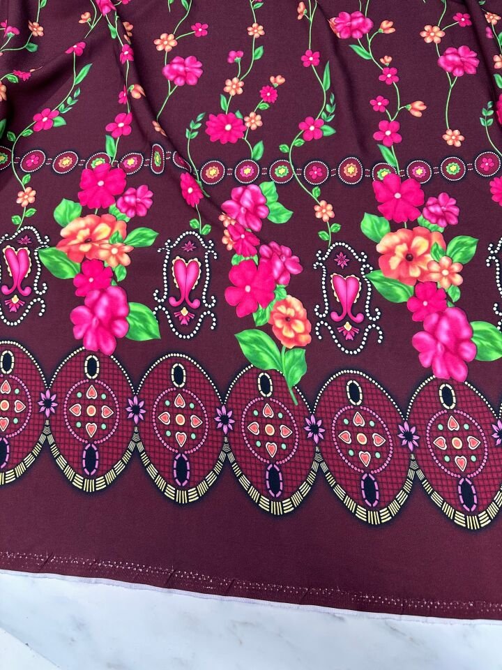 Dijital Baskı Bambu Elbiselik Pamuk Viskon