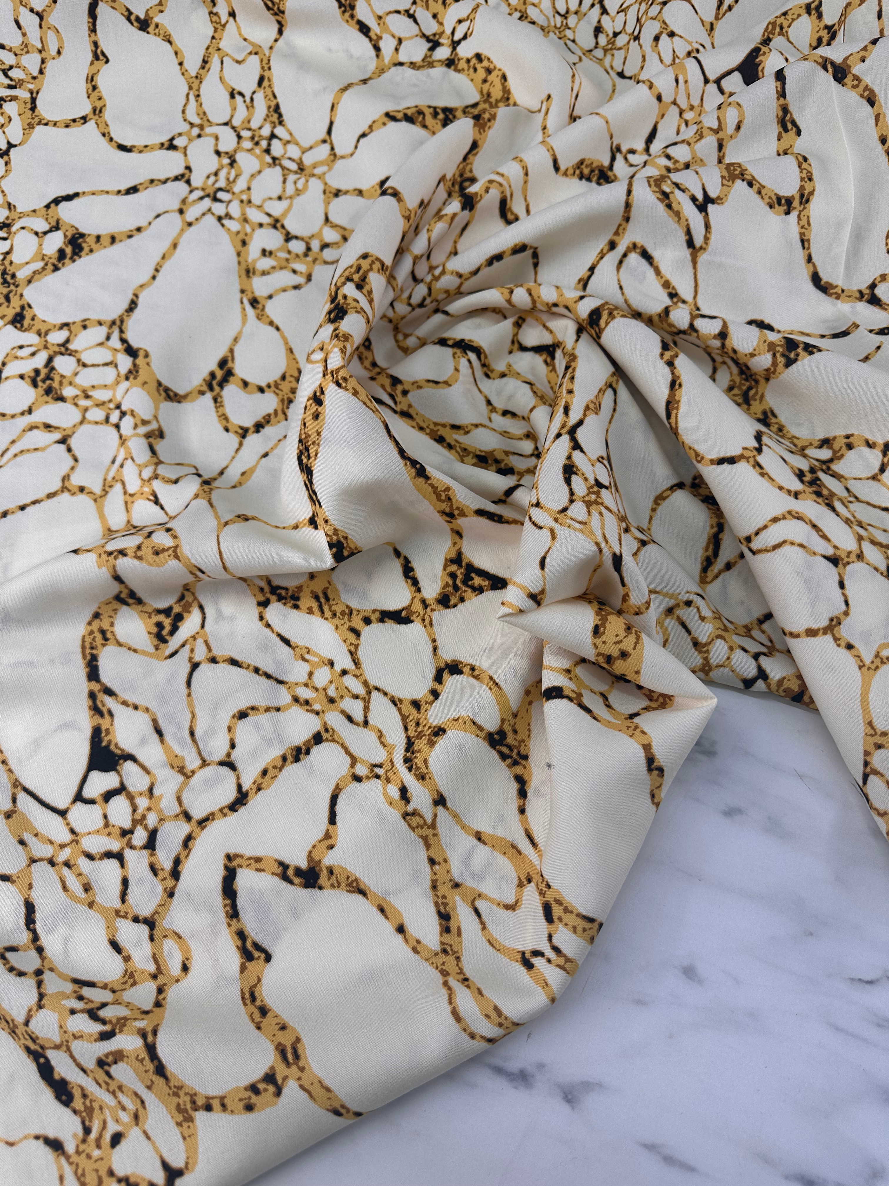 Krem Eva Desen Viskon Kumaş Elbise Etek Gömlek Şalvar