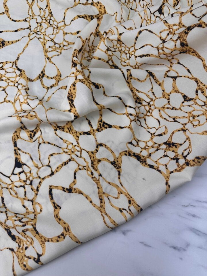 Krem Eva Desen Viskon Kumaş Elbise Etek Gömlek Şalvar