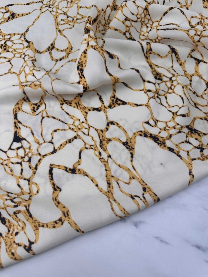 Krem Eva Desen Viskon Kumaş Elbise Etek Gömlek Şalvar