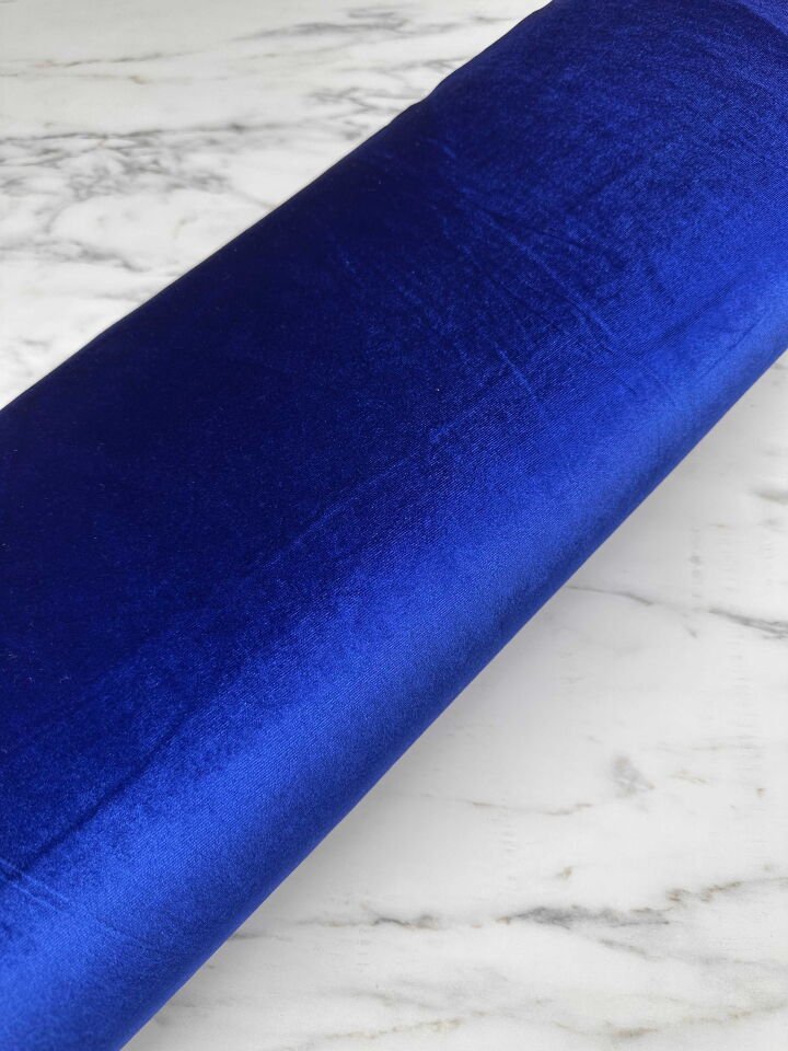 Saks Mavi İpek Kadife Elbise Bluz Etek Şalvar