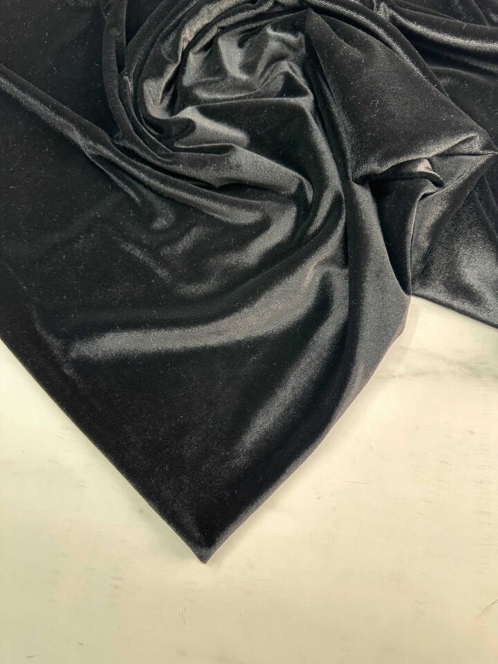 Siyah Düz İpek Kadife Elbise Etek Bluz Şalvar