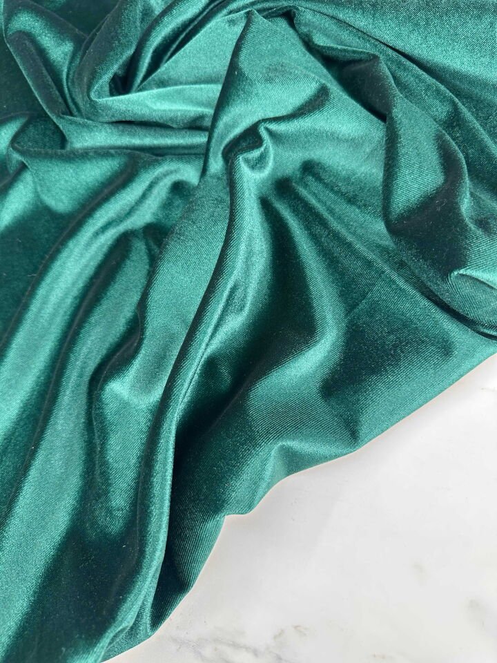 Zümrüt Yeşili Düz İpek Kadife Elbise Etek Bluz Şalvar