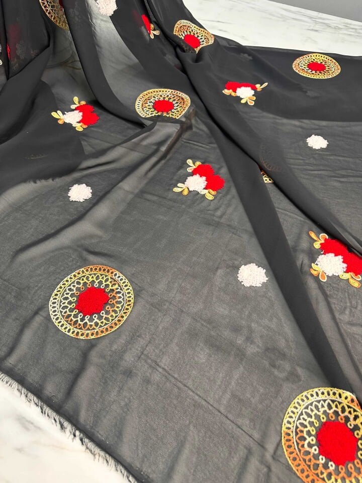 Nakış İşleme Otantik Desen Şifon Kumaş Elbise Etek Tunik Abaya