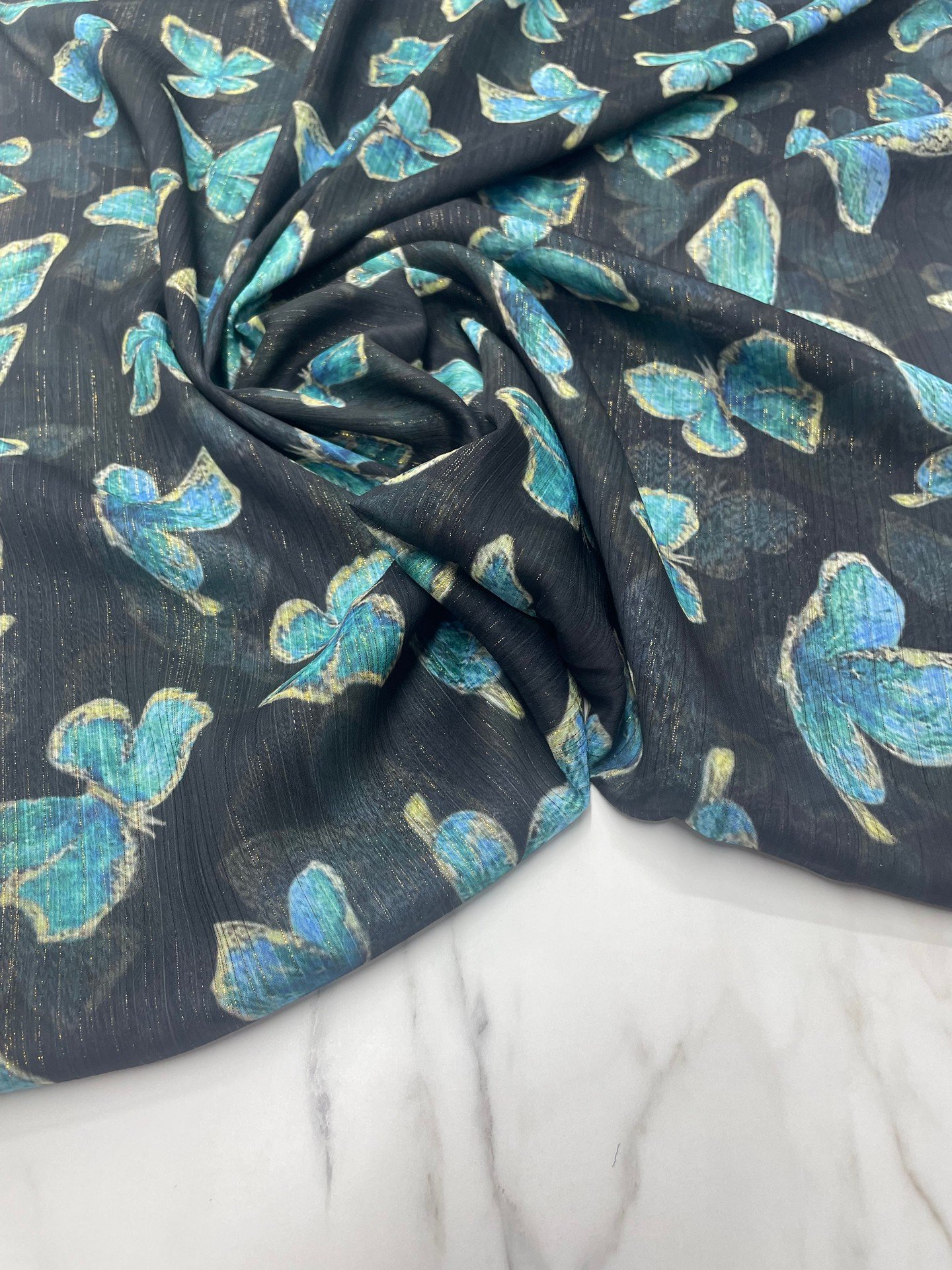 Desenli Simli Şifon Elbise Etek Gömlek Şal