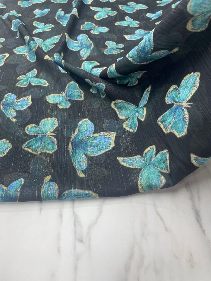 Desenli Simli Şifon Elbise Etek Gömlek Şal