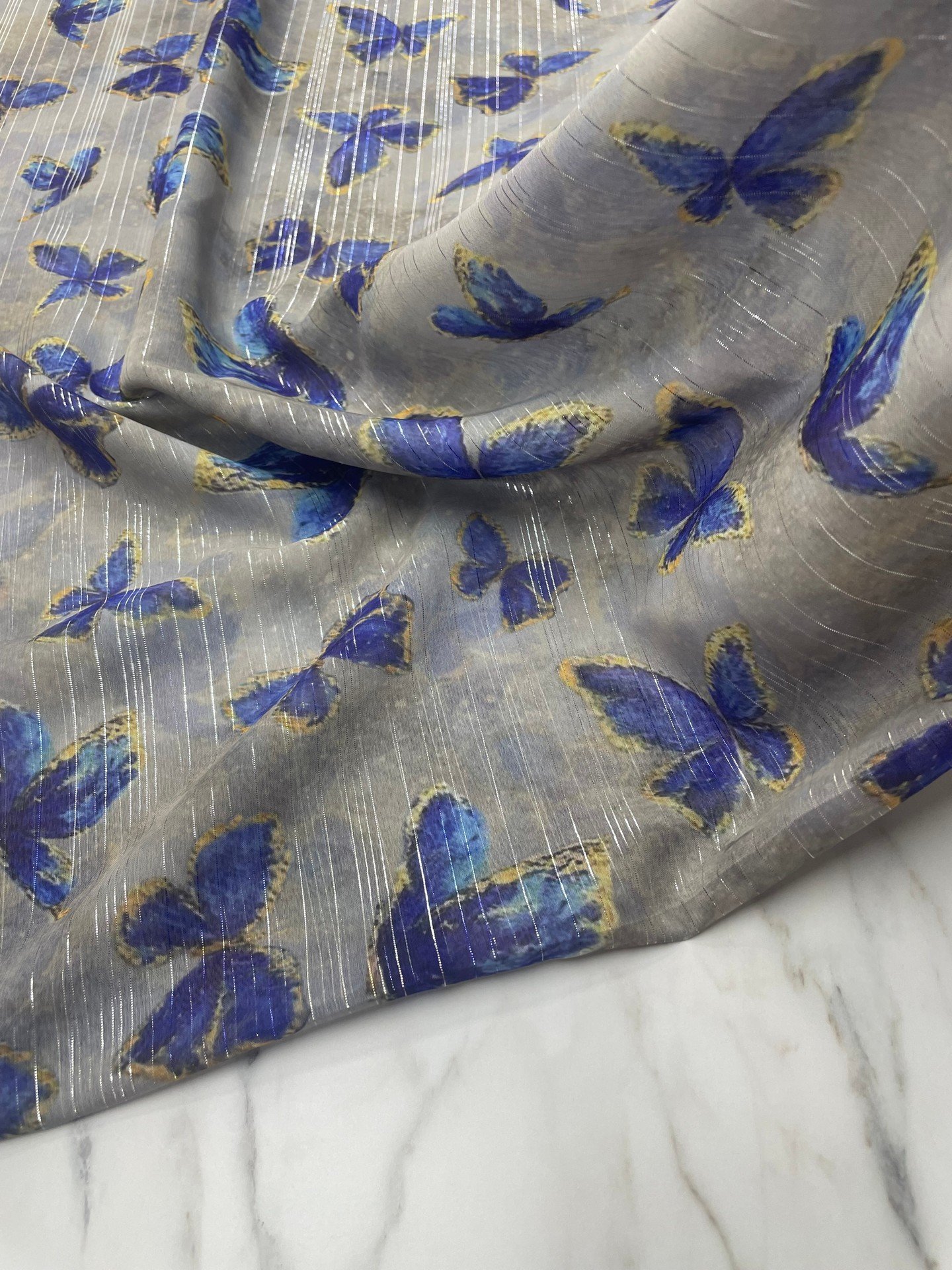 Desenli Simli Şifon Elbise Etek Gömlek Şal