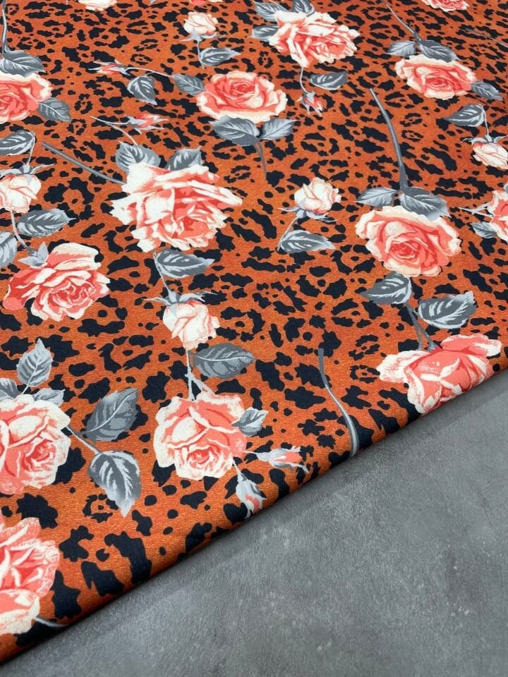 Avaro Çiçegi Likralı Elbiselik Pantolonlık Dabıl Krep