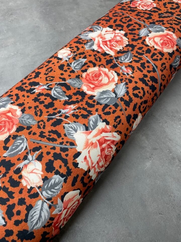 Avaro Çiçegi Likralı Elbiselik Pantolonlık Dabıl Krep