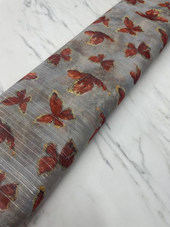 Desenli Simli Şifon Elbise Etek Gömlek Şal