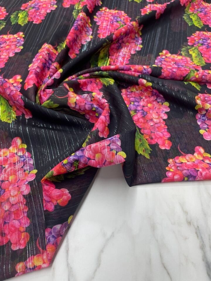 Desenli Simli Şifon Elbise Etek Gömlek Şal