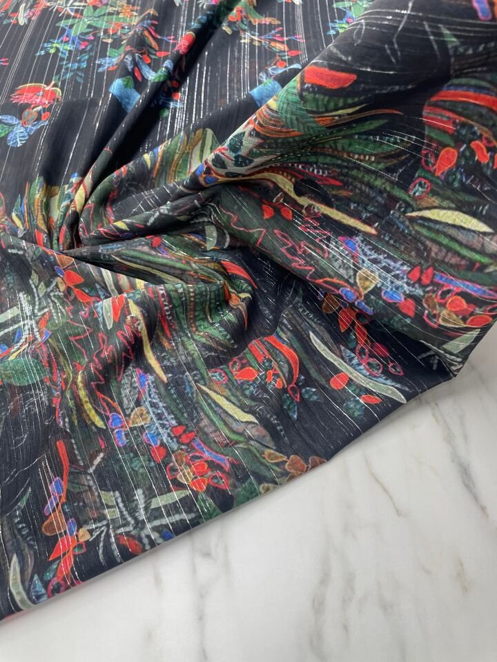 Desenli Simli Şifon Elbise etek Gömlek Şal