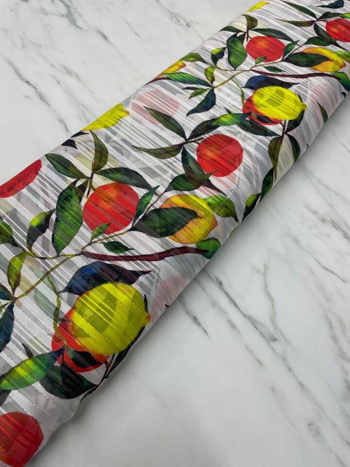 Desenli Simli Şifon Elbise Etek Gömlek Şal