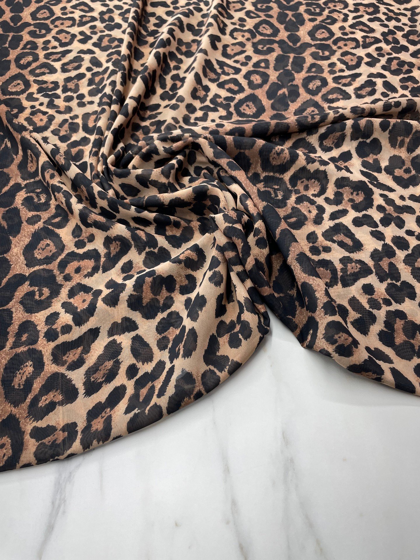 Leopar Desen Elbiselik Şifon Kumaş