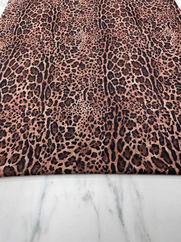 Leopar Desen Elbiselik Şifon Kumaş