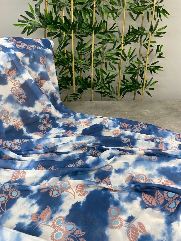 Çiçek Desen Elbiselik Şifon Kumaş