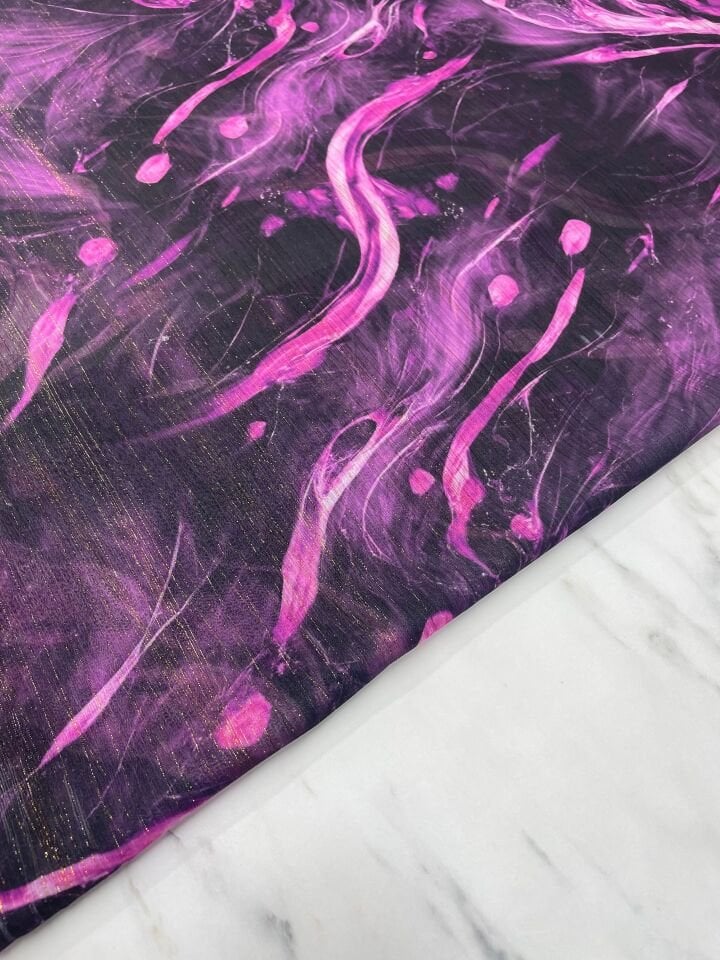 Desenli Simli Şifon Elbise Etek Gömlek Şal