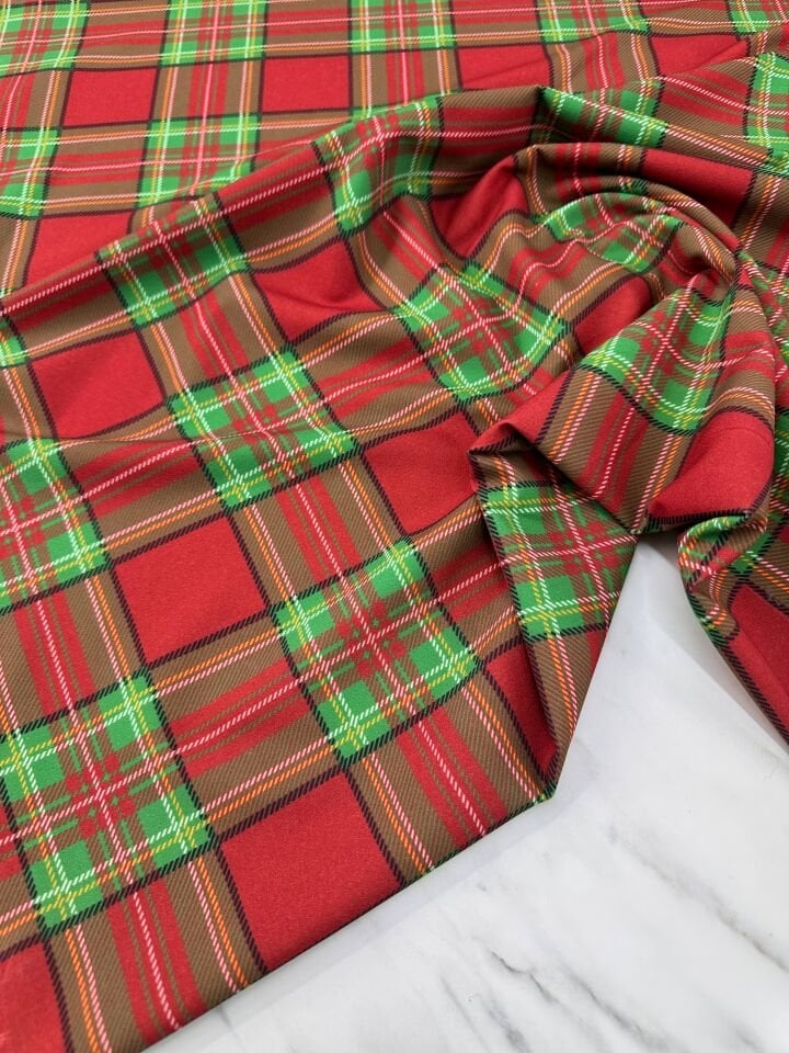 İskoç Desen Elbiselik Pantolonluk Likralı Dabıl Krep