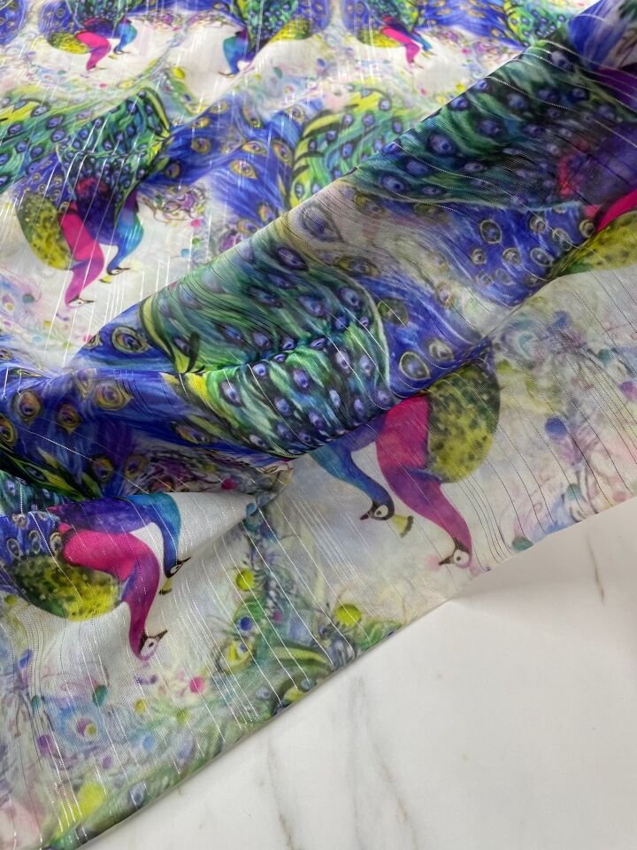 Desenli Simli Şifon Elbise Etek Gömlek Şal