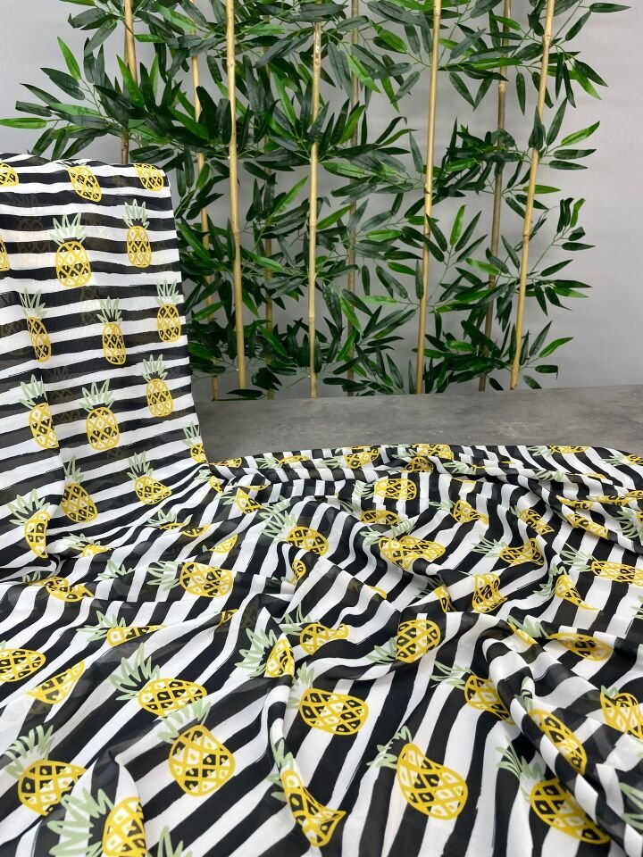 Ananas Desen Elbiselik Şifon Kumaş
