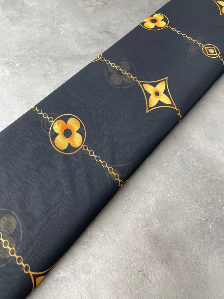 Siyah Leo Desen Elbiselik Şifon Kumaş