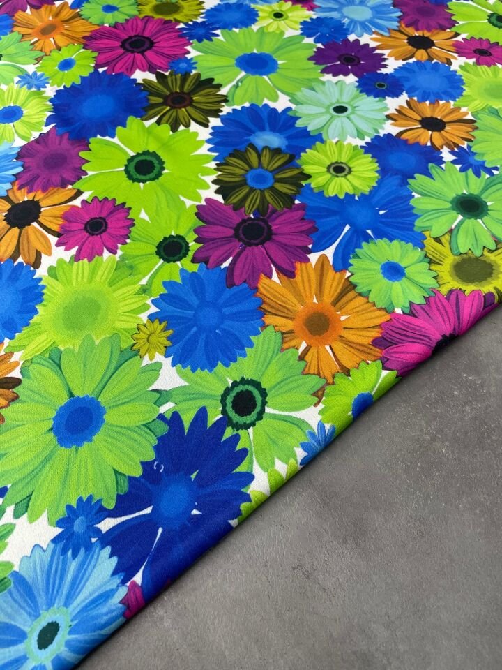 Renkli Çiçek Desen Elbiselik Şifon Kumaş