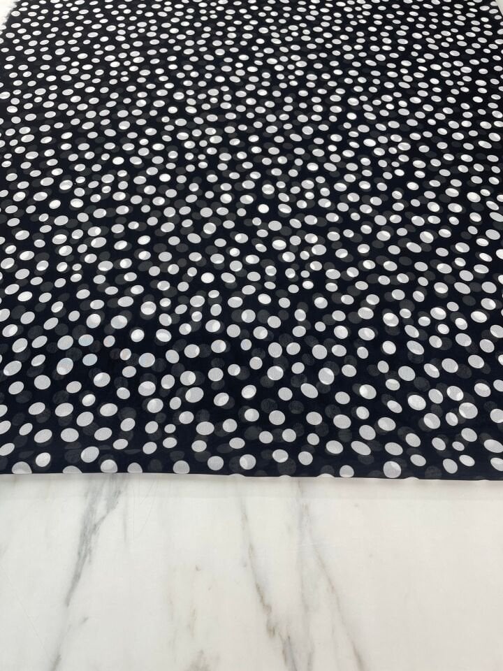 Siyah Puantiye Desen Elbiselik Şifon Kumaş