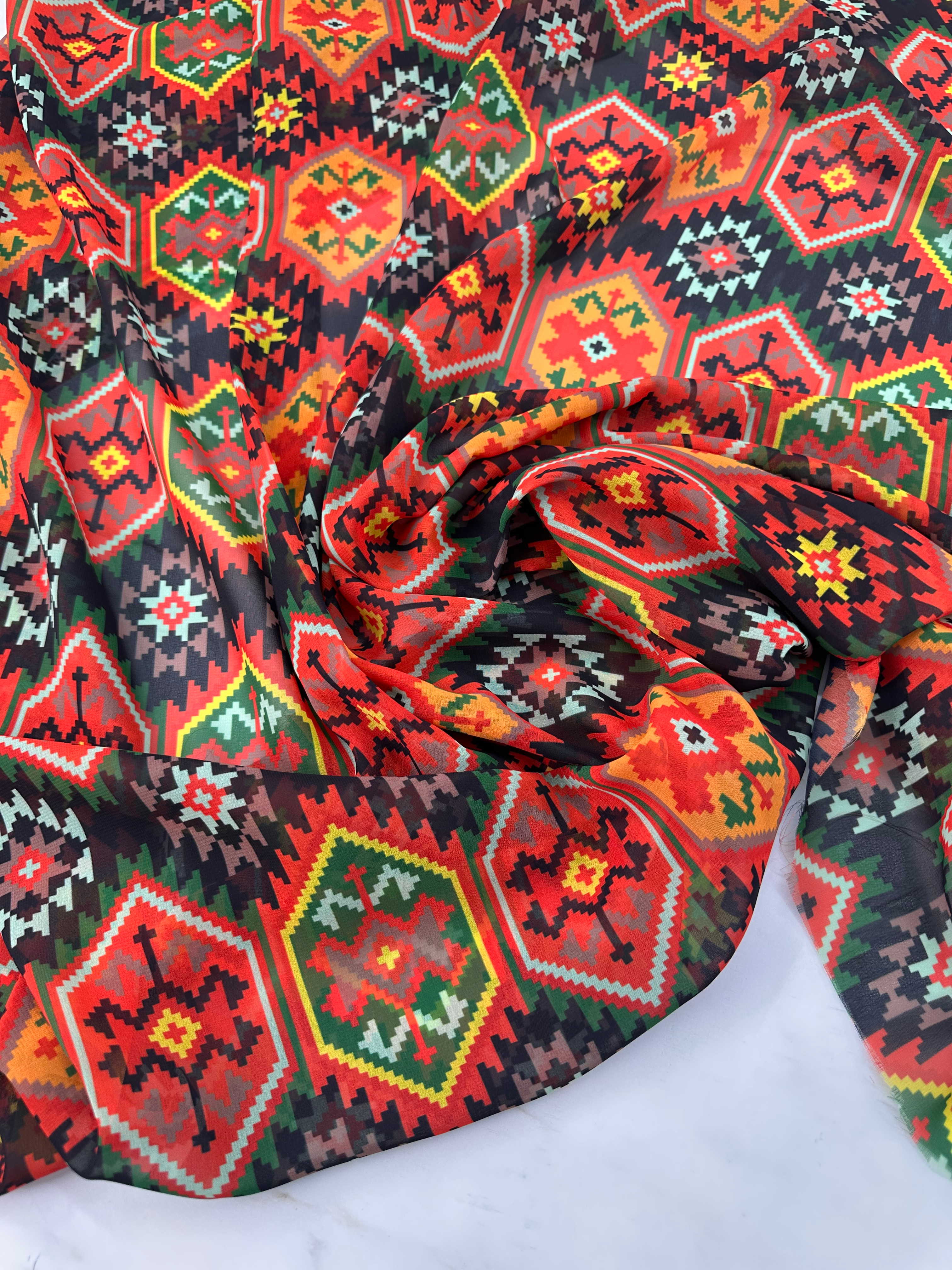 İkat Desen Şifon Kumaş Elbise Etek Gömlek Şal