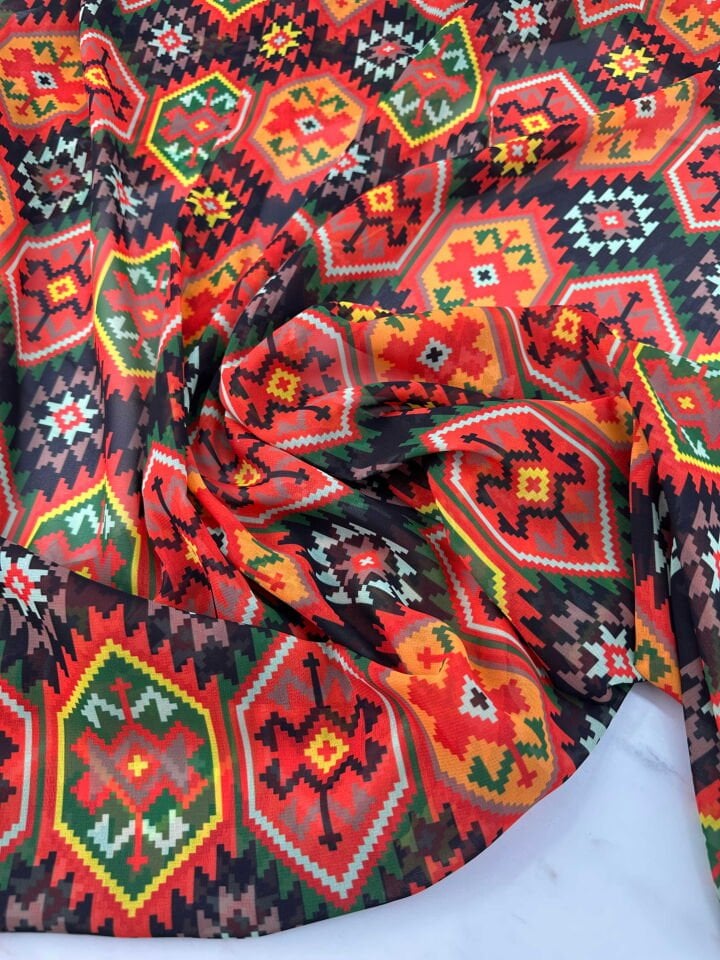 İkat Desen Şifon Kumaş Elbise Etek Gömlek Şal