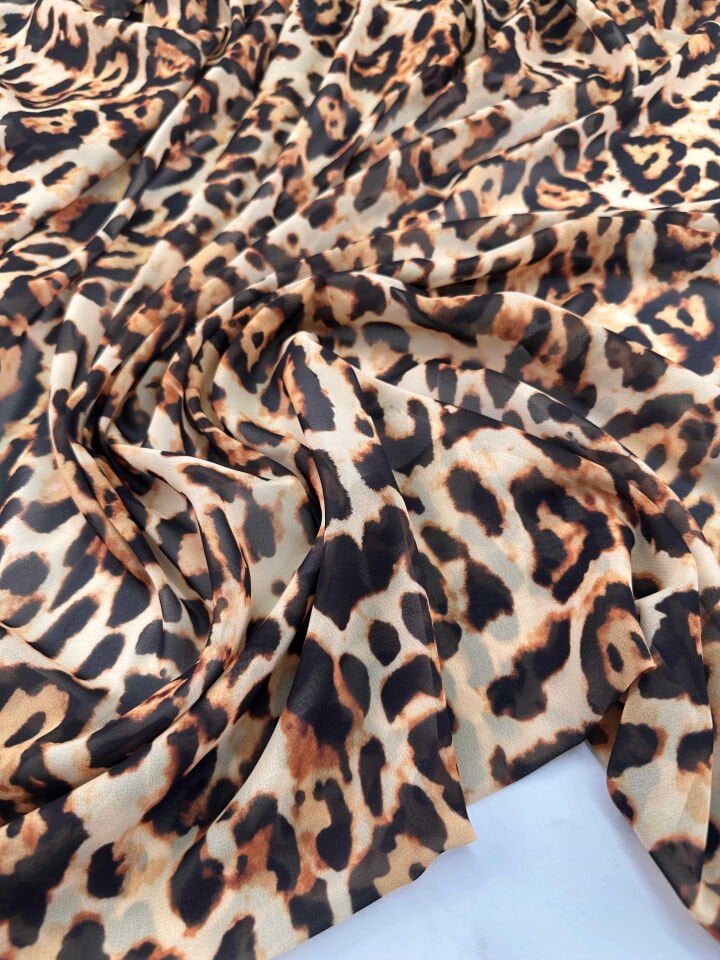 Leopar Şifon Kumaş Elbise Etek Gömlek Şal