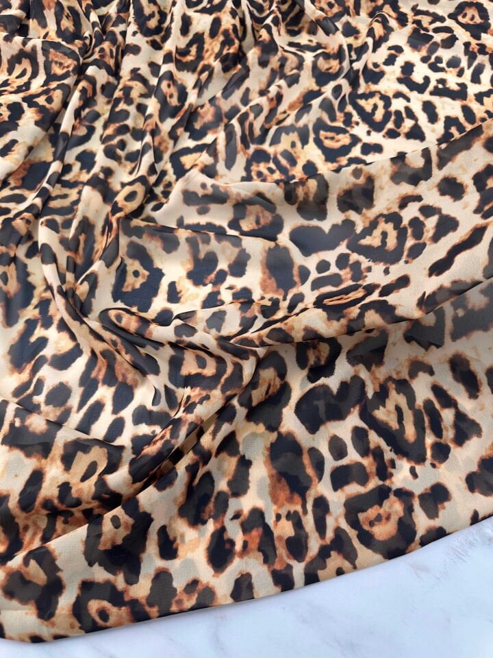 Leopar Şifon Kumaş Elbise Etek Gömlek Şal