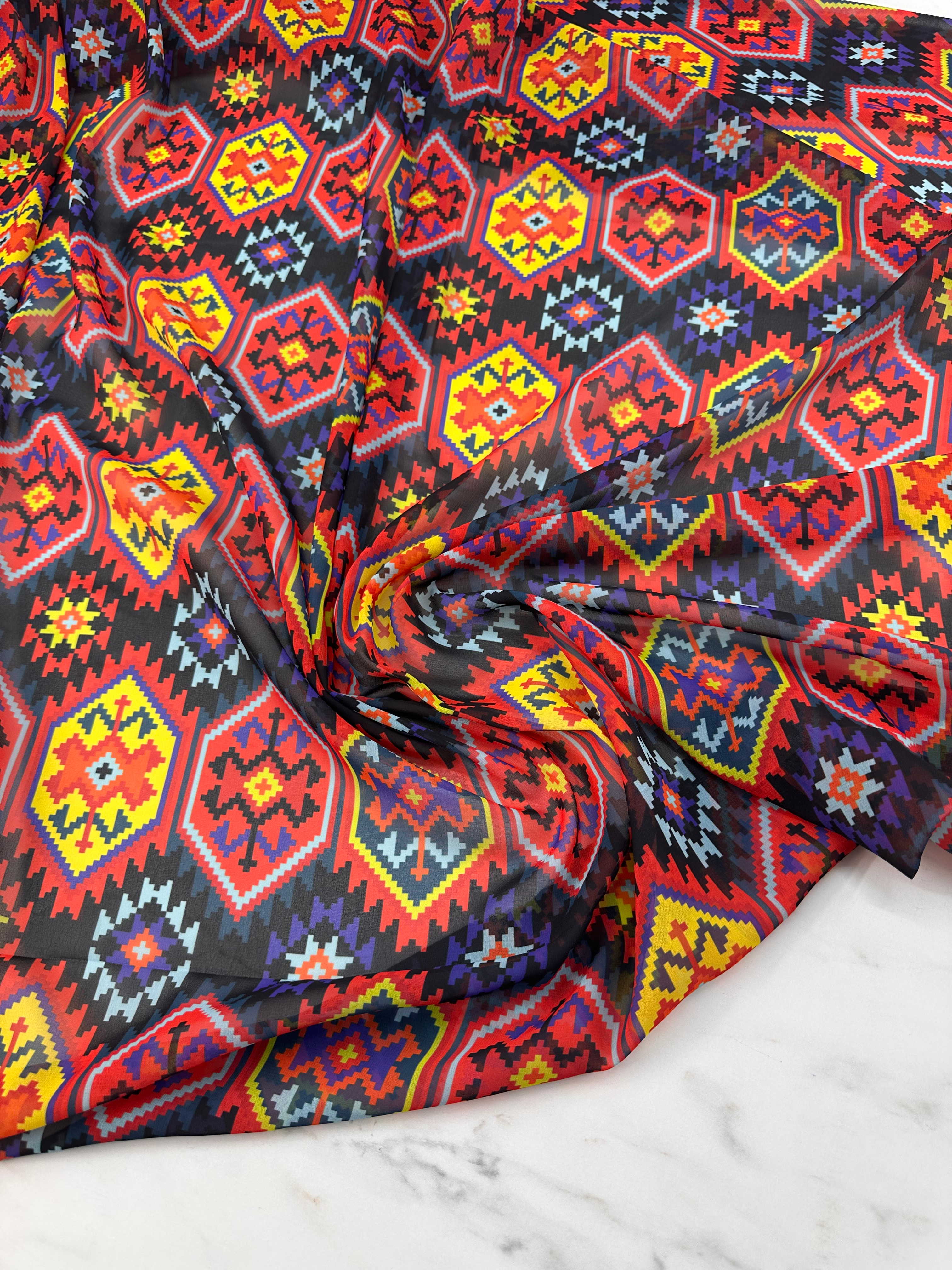 İkat Desen Şifon Elbise Etek Gömlek Şal