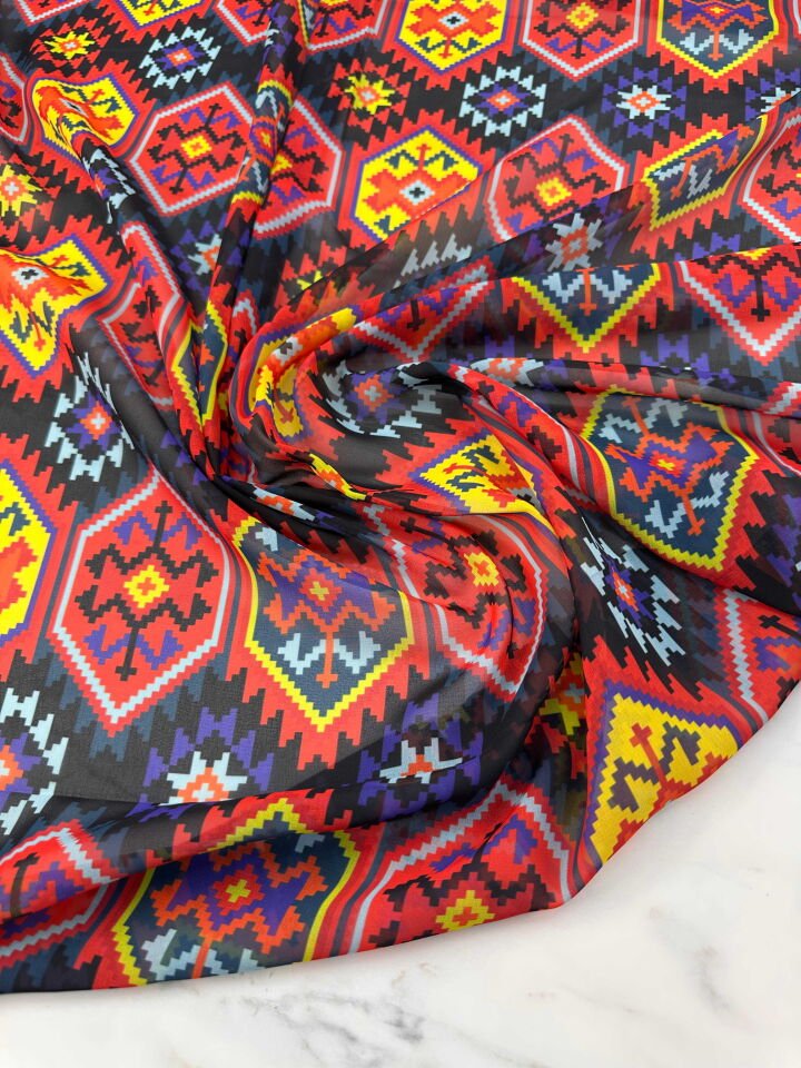 İkat Desen Şifon Elbise Etek Gömlek Şal