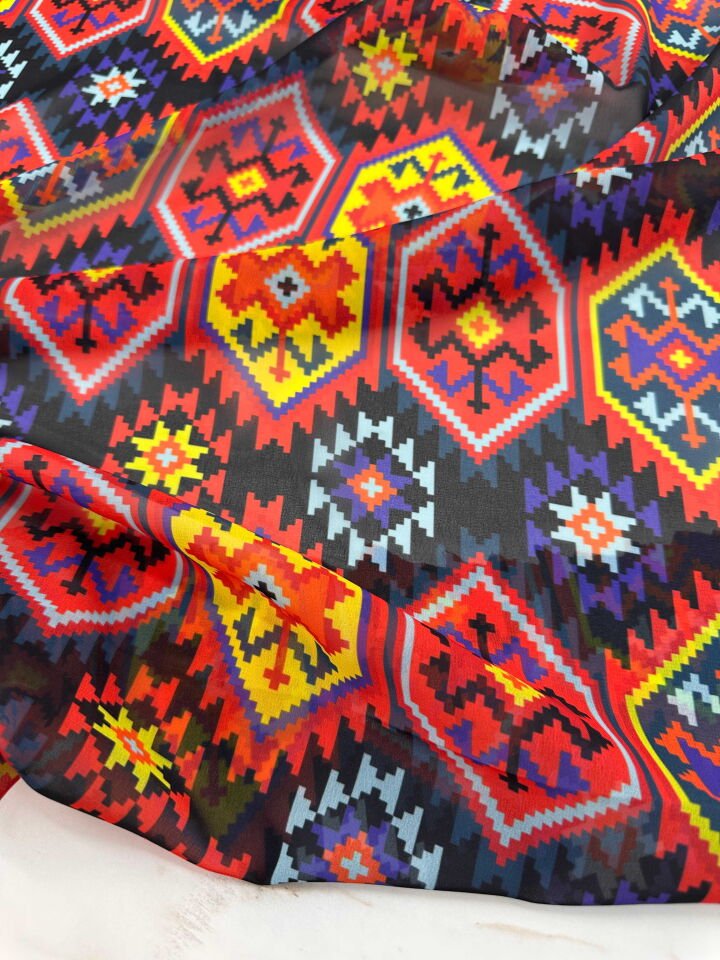 İkat Desen Şifon Elbise Etek Gömlek Şal