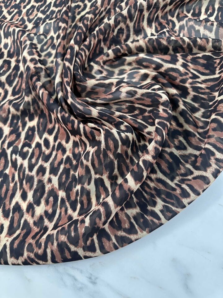 Leopar Şifon Elbise Gömlek Etek Şal