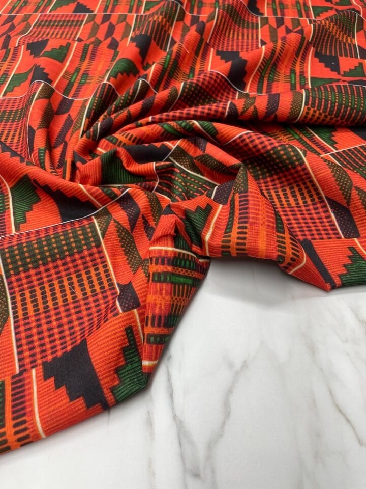 Kilim Desen Elbiselik Keten Kumaş