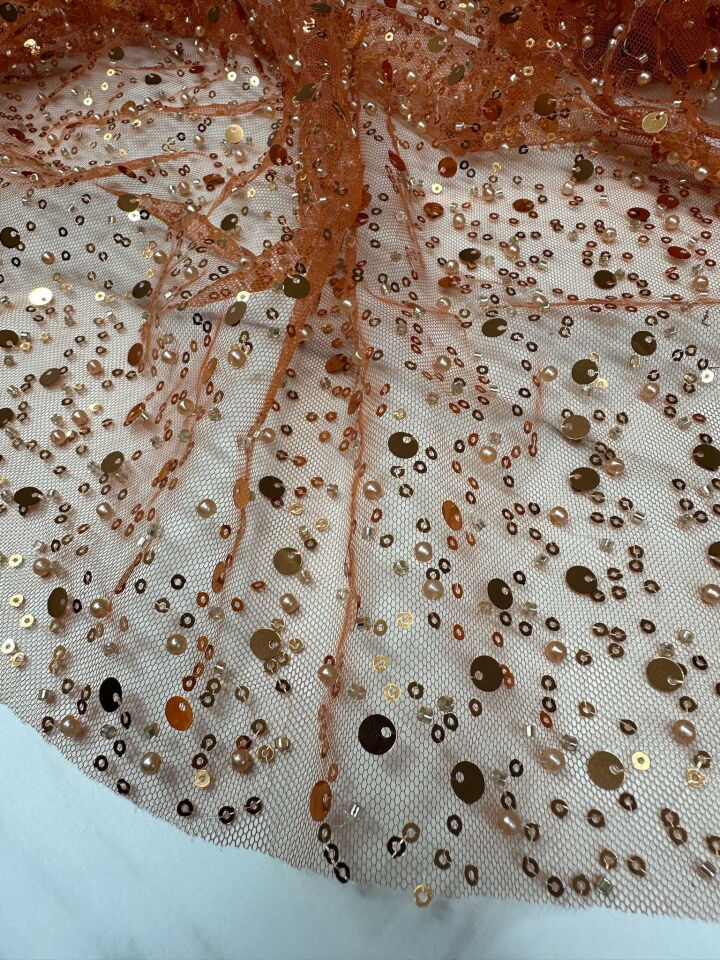 Fantazi Ürün Turuncu Pul Boncuk İşeme Abiye Elbise Şalvar