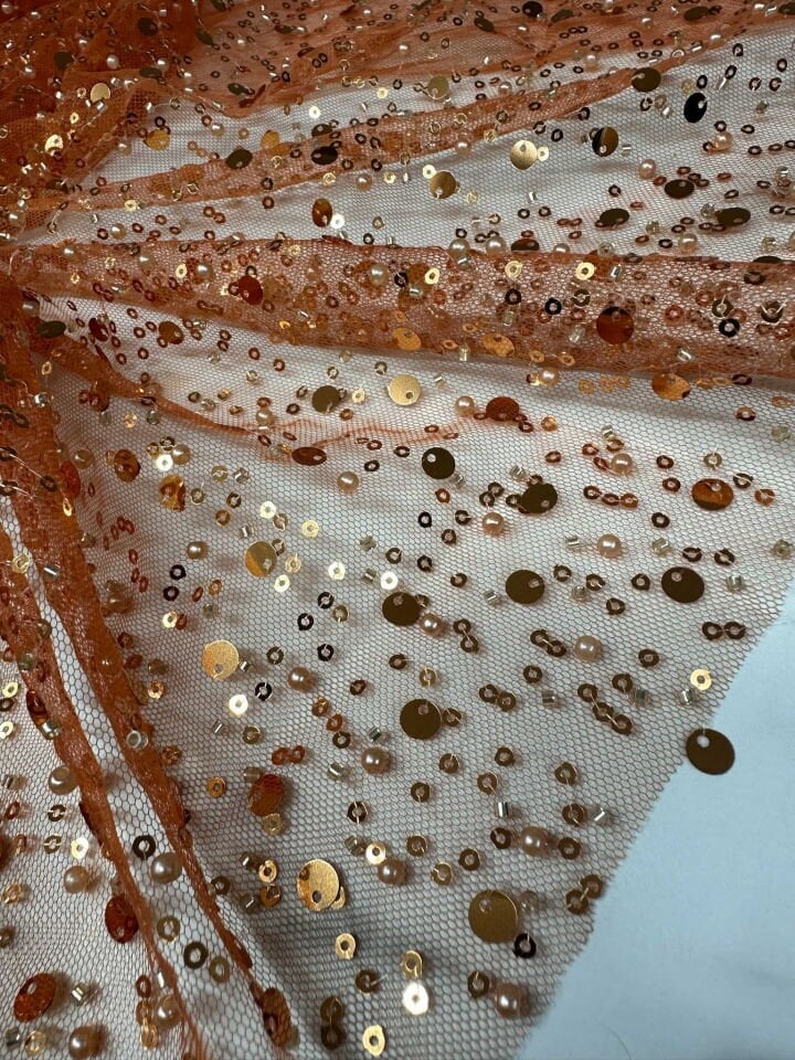 Fantazi Ürün Turuncu Pul Boncuk İşeme Abiye Elbise Şalvar