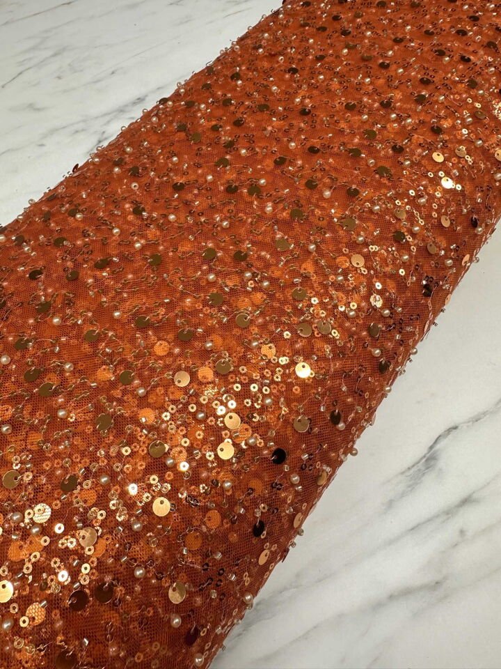 Fantazi Ürün Turuncu Pul Boncuk İşeme Abiye Elbise Şalvar