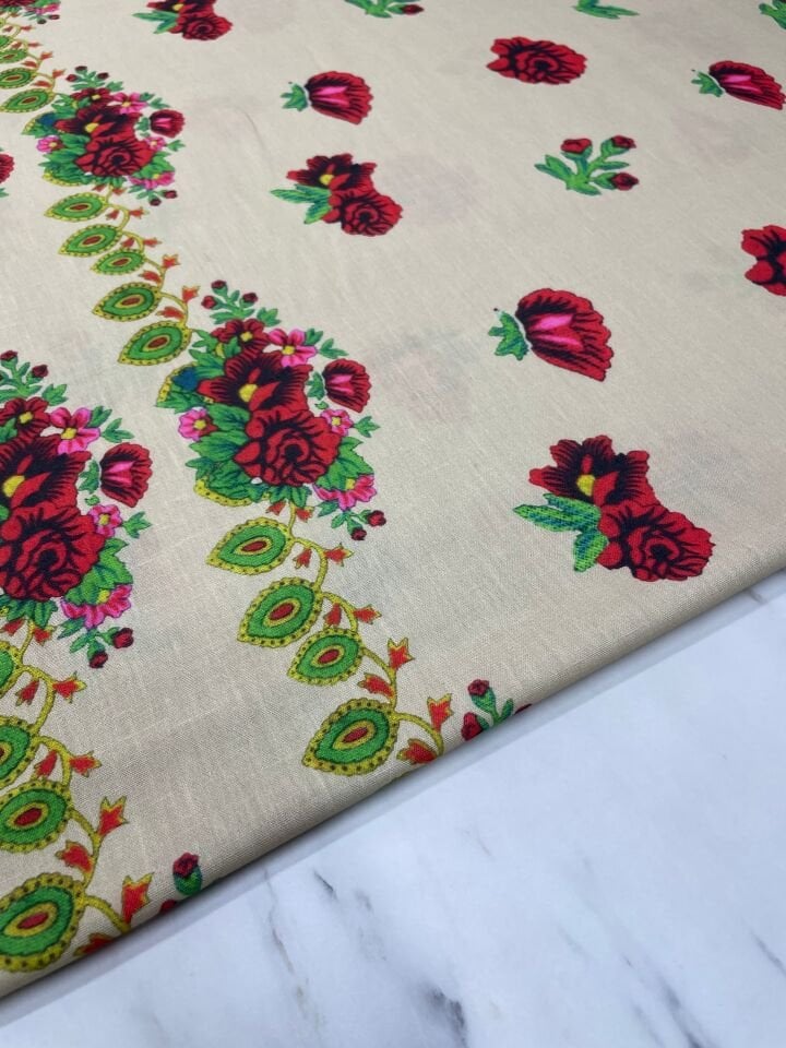 Türkmen Desen Elbiselik Keten Kumaş