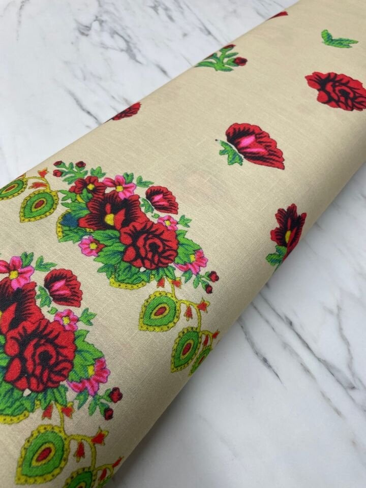 Türkmen Desen Elbiselik Keten Kumaş