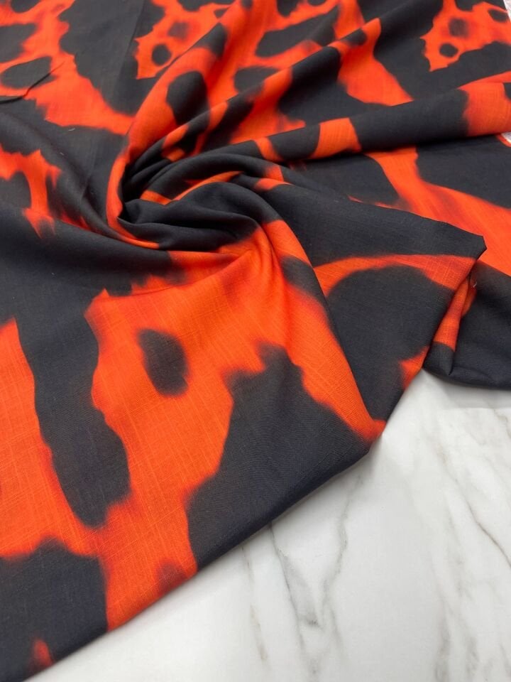 Kırmızı Leva Desen Elbiselik keten Kumaş