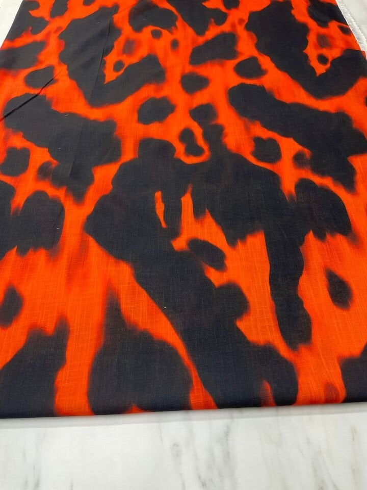 Kırmızı Leva Desen Elbiselik keten Kumaş