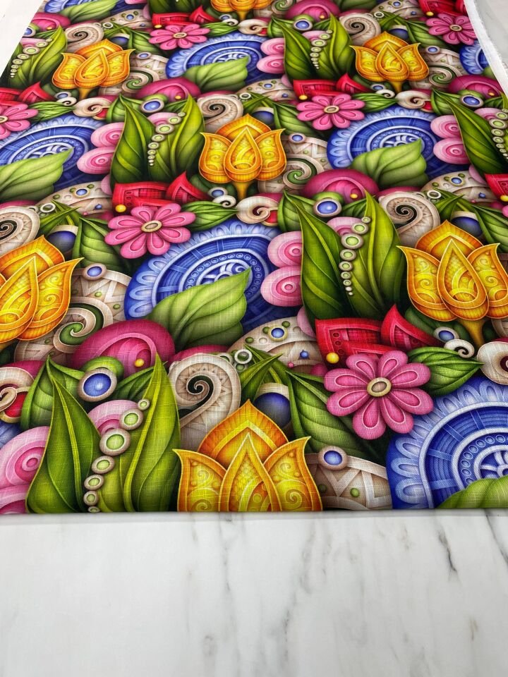 Doga Desen Elbiselik Pantolonluk Keten Kumaş