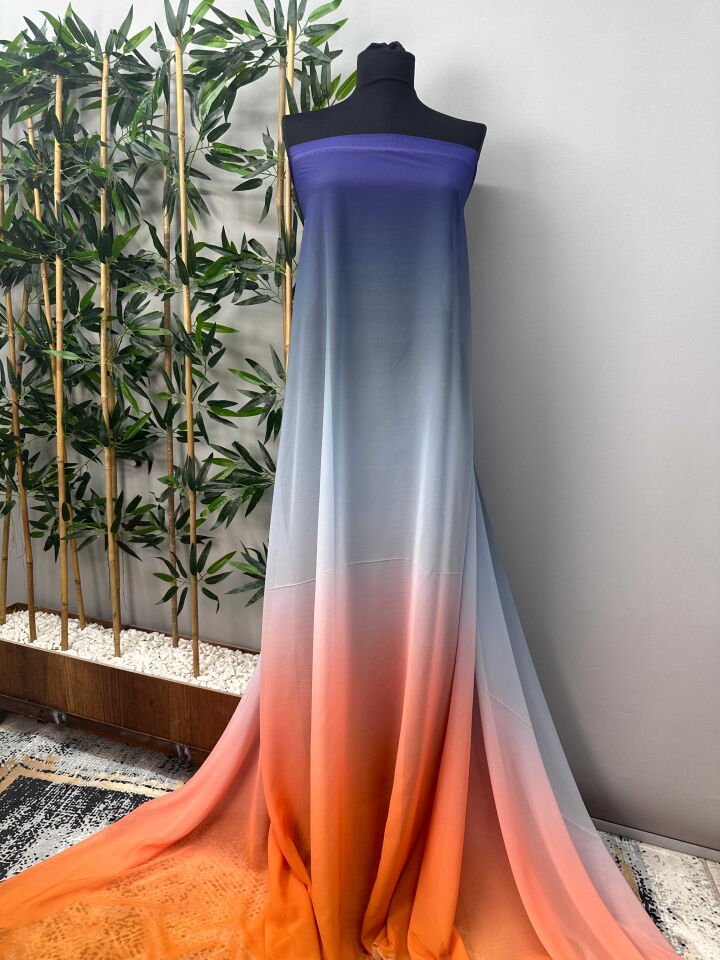 Degrede Desen Şifon Elbise Etek Abaya