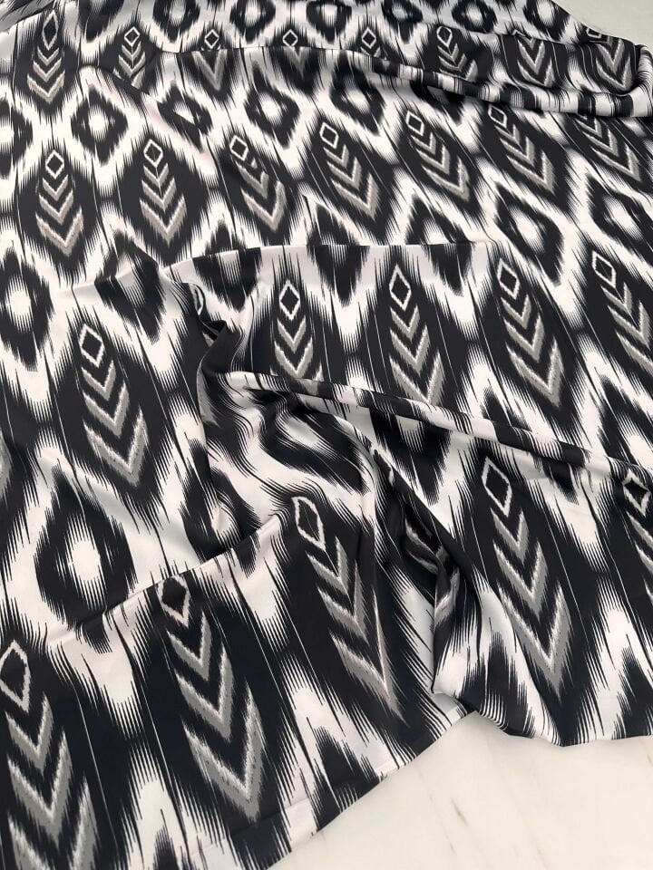 Desenli İpek Saten Elbise Etek Gömlek Şalvar