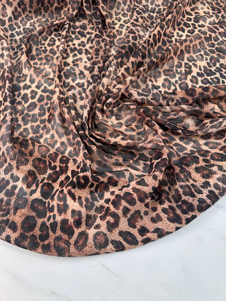 Leopar Desen Şİfon Elbise Etek Gömlek Elbise Şal