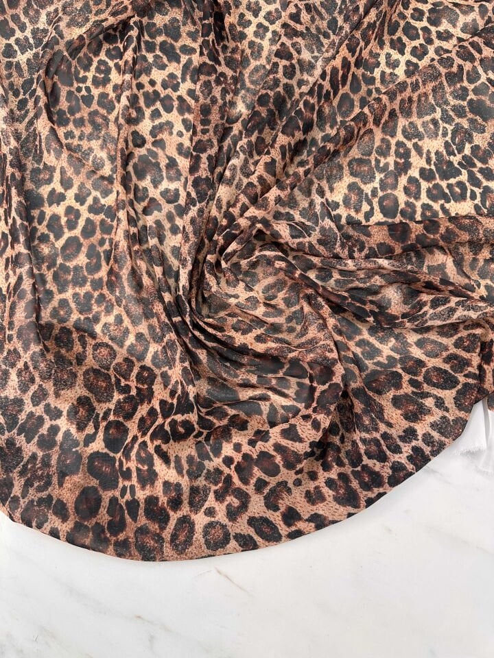 Leopar Desen Şİfon Elbise Etek Gömlek Elbise Şal