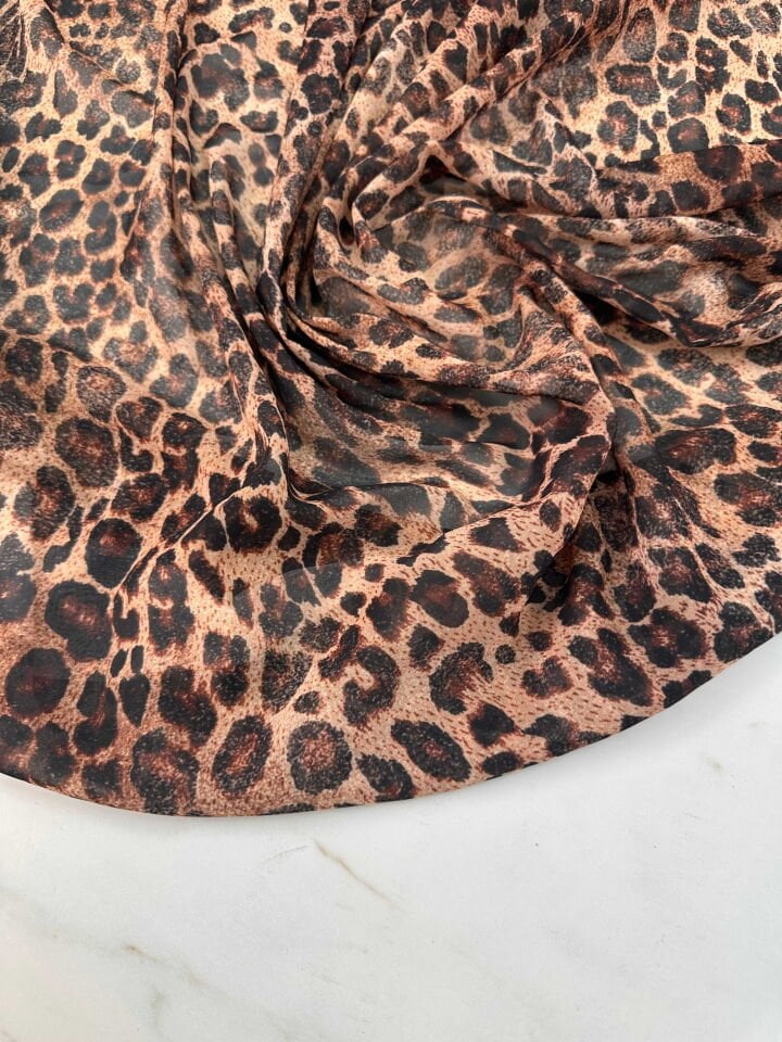 Leopar Desen Şİfon Elbise Etek Gömlek Elbise Şal