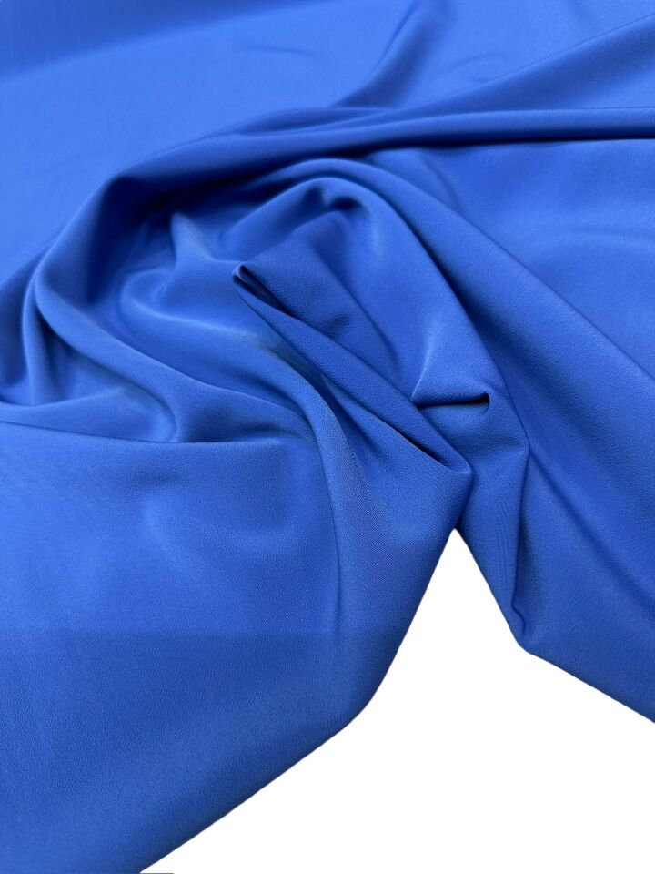 Saks Mavi Düz Elbislik Eteklik Pantolonluk Krep Kumaş